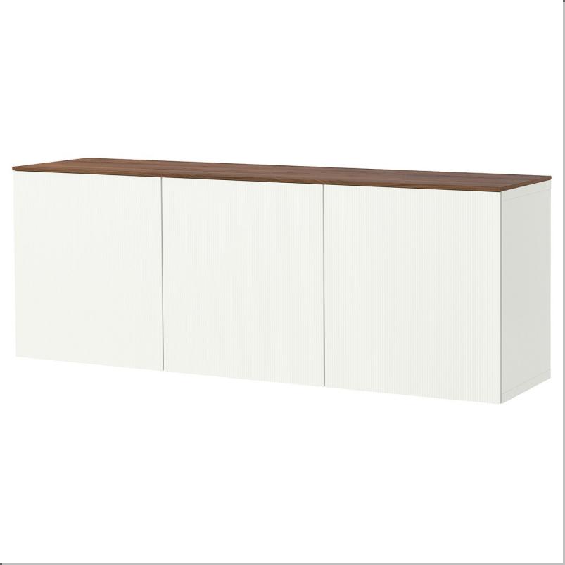 BESTA ベストー 壁取り付け式キャビネットコンビネーション - ホワイト フォーヴァルタレ/ホワイト ウォールナット調 180x42x65cm