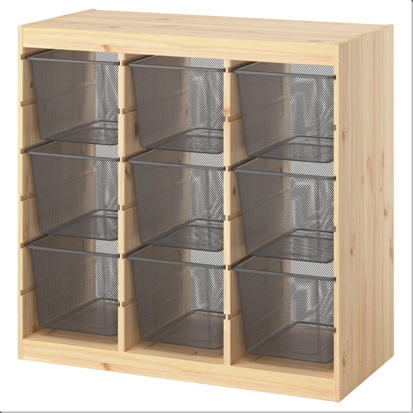 TROFAST トロファスト 収納コンビネーション - ルームディバイダ―/ライトホワイトステインパイン ダークグレー 93x44x91cm