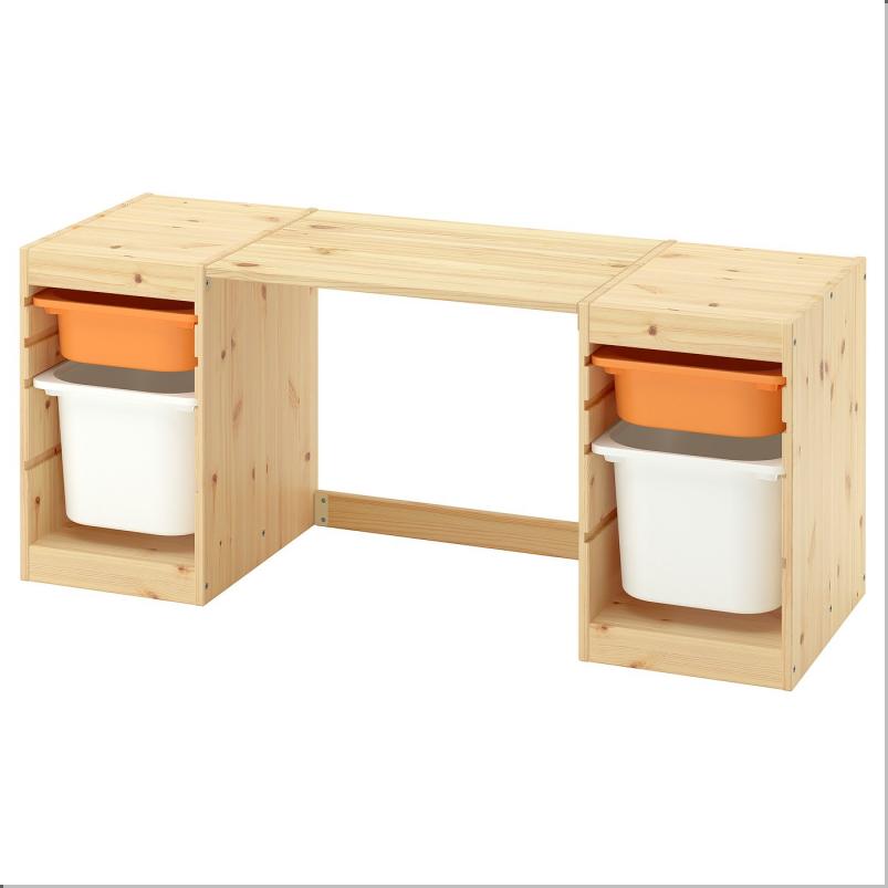 TROFAST トロファスト デスク 収納ボックス付き - ライトホワイトステインパイン/ホワイト ホワイト 124x44x53cm