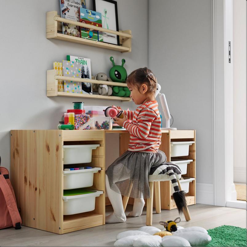 TROFAST トロファスト デスク 収納ボックス付き - ライトホワイトステインパイン/ホワイト ホワイト 124x44x53cm