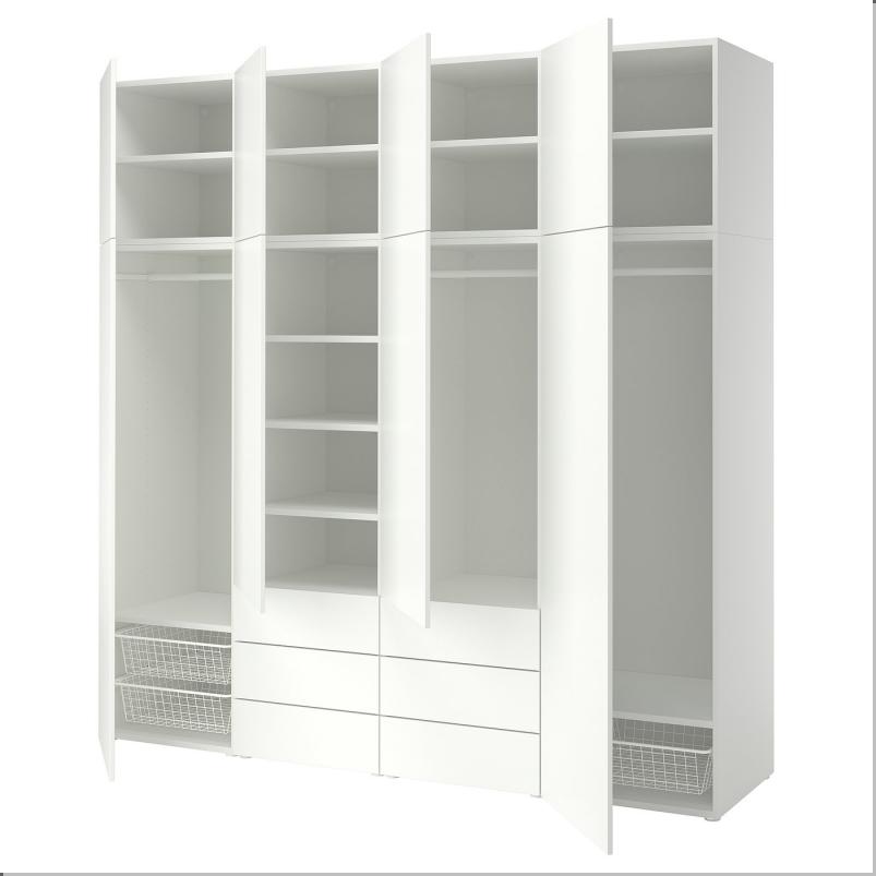 PLATSA プラッツァ ワードローブ 扉8枚+引き出し6段付き - ホワイト/FONNES/フォッネス ホワイト 240x57x241cm