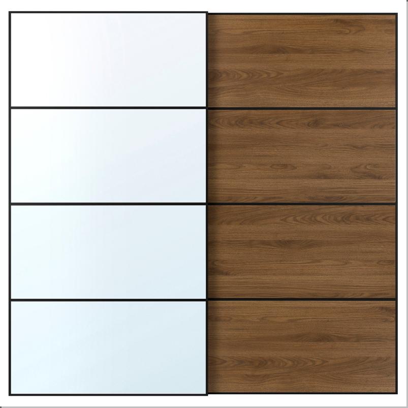 AULI アウリ / MEHAMN メーハムン 引き戸 2枚組 - ブラック ミラーガラス/両面仕様 ウォールナット 200x201cm