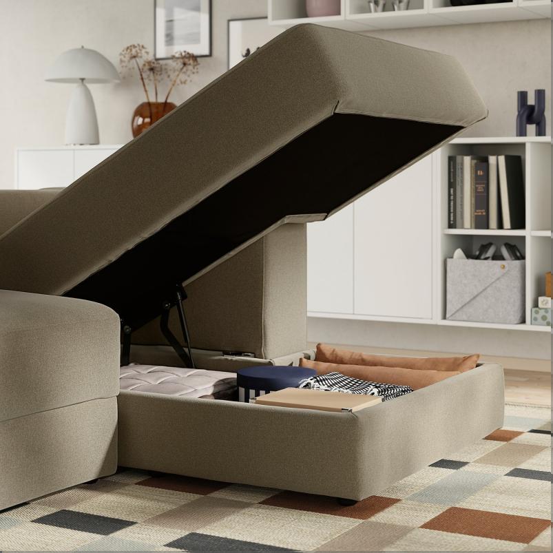 JATTEBO イェッテボ 4人掛けモジュールソファ 寝椅子付き - 右 ヘッドレスト付き/ヨハネスホブ ブラウンベージュ