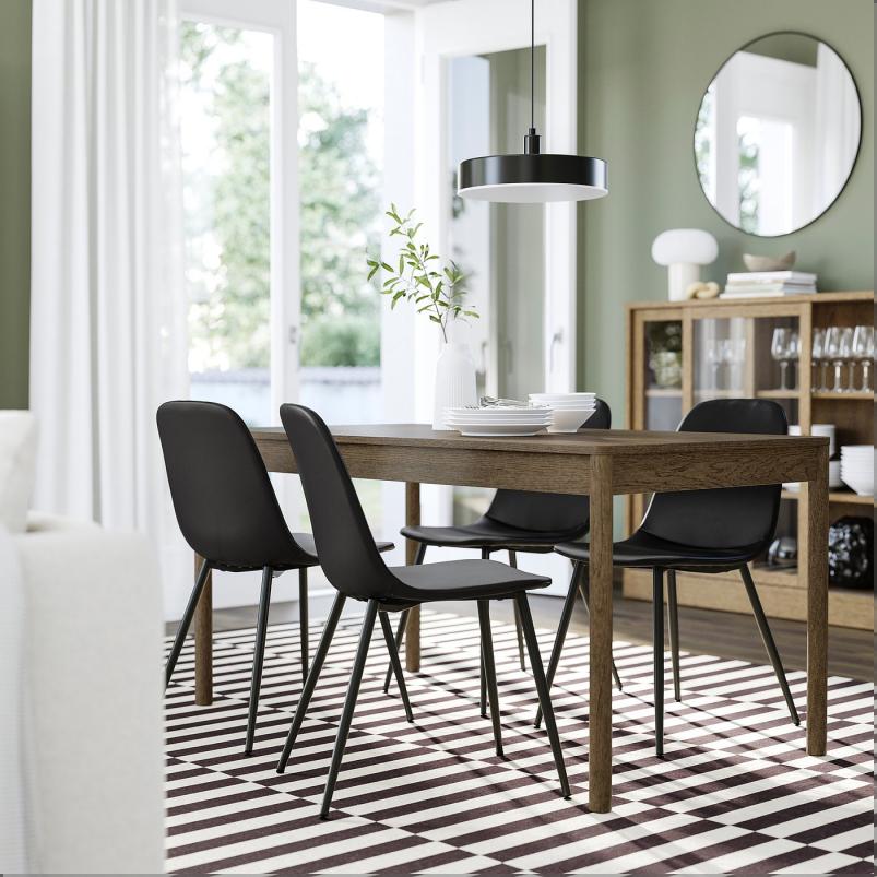 TONSTAD トンスタード / NORDMANSSKAR ノルドマンスシェール テーブル＆チェア4脚 - ブラウンステインオーク材突き板/ボームスタード ブラック ブラック 150x80cm