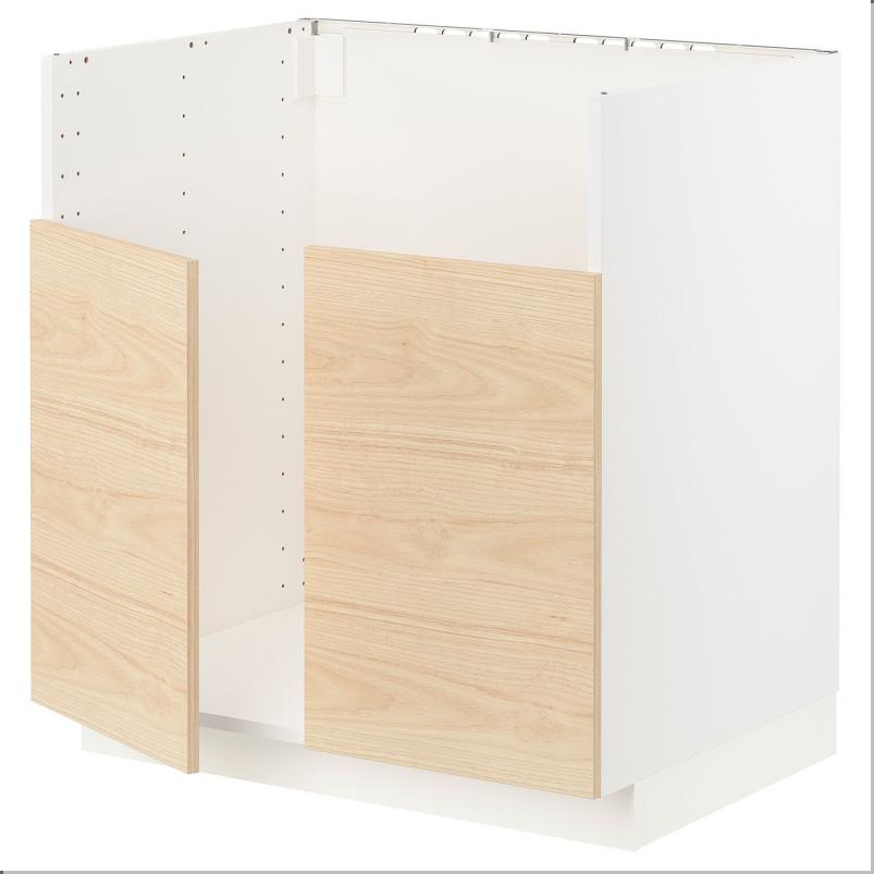 METOD メトード ベースキャビネット TALLSJÖN/タルショーン シンク用 - ホワイト/アスケルスンド ライトアッシュ調 80x60x80 cm