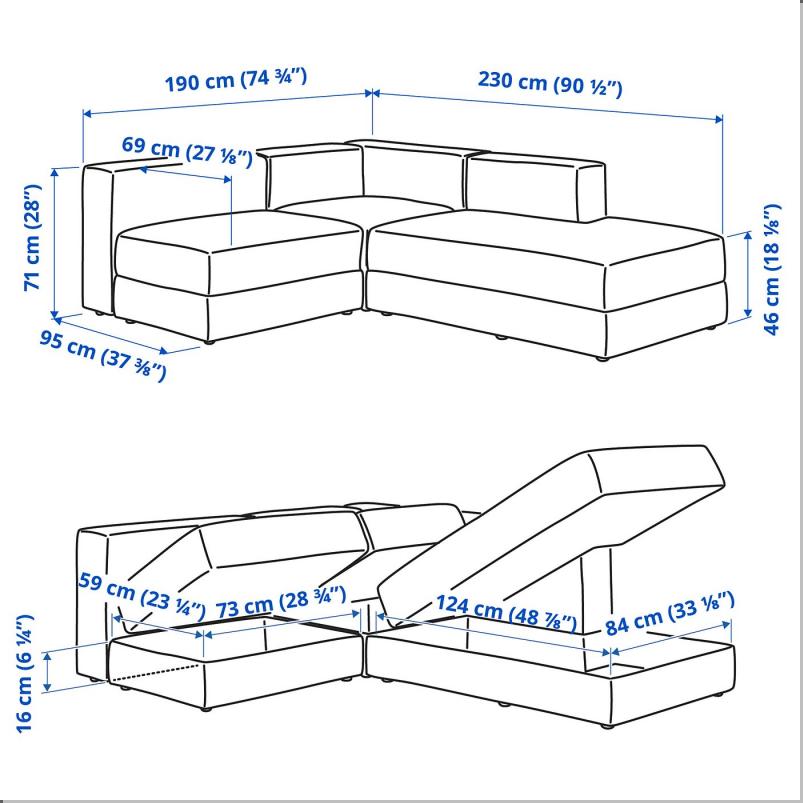 JATTEBO イェッテボ 2.5人掛けモジュールコーナーソファ 寝椅子付き - 右/アクスヴァラ ダークグレーブルー