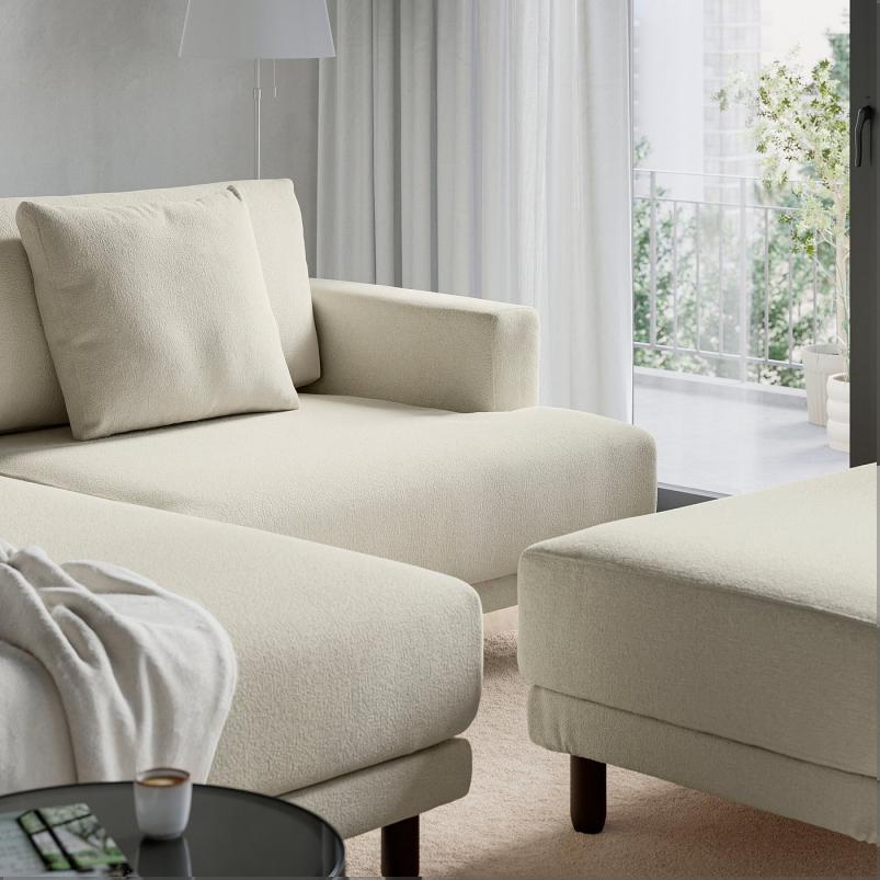 UPPAKRA ウッポークラ 3人掛けモジュールソファ - 寝椅子付き 左 フットスツール付き/アクスヴァラ オフホワイト