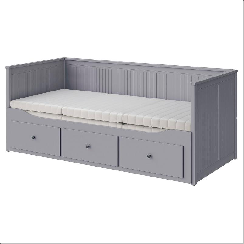 HEMNES ヘムネス デイベッド 引き出し3/マットレス2付き - グレー/オンフェレット かため 80x200cm