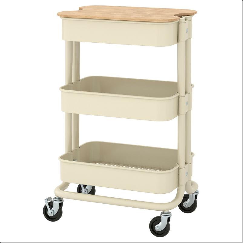 RÅSKOG ロースコグ / NORRÅVA ノルオーヴァ ワゴン ふた付き - ベージュ 28x38x62 cm