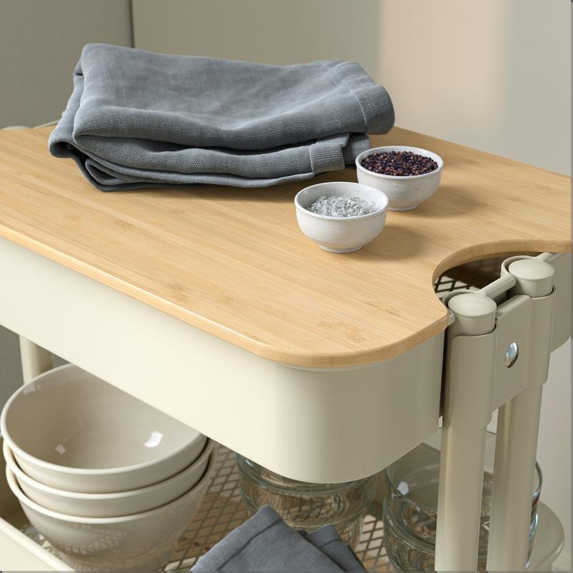 RÅSKOG ロースコグ / NORRÅVA ノルオーヴァ ワゴン ふた付き - ベージュ 28x38x62 cm