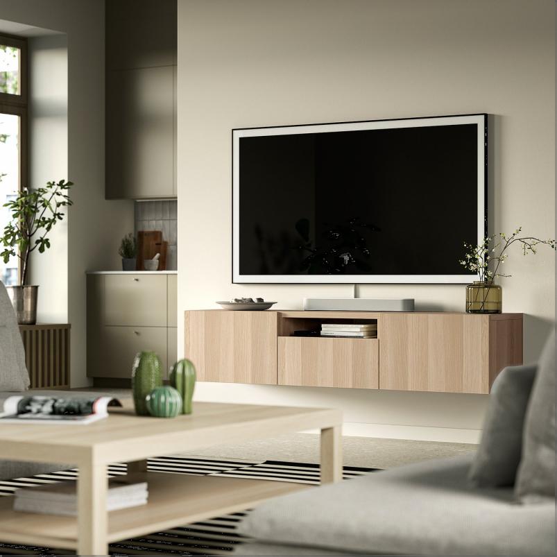 BESTÅ ベストー テレビ台 - ホワイトステインオーク調/ラップヴィーケン ホワイトステインオーク調 180x42x39 cm