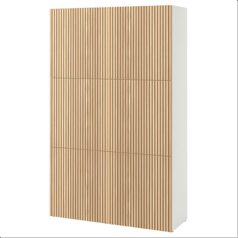 BESTA ベストー 収納コンビネーション 扉付 - ホワイト/ビョルケヴィーケン オーク材突き板 120x42x193cm