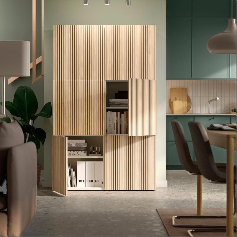 BESTA ベストー 収納コンビネーション 扉付 - ホワイト/ビョルケヴィーケン オーク材突き板 120x42x193cm