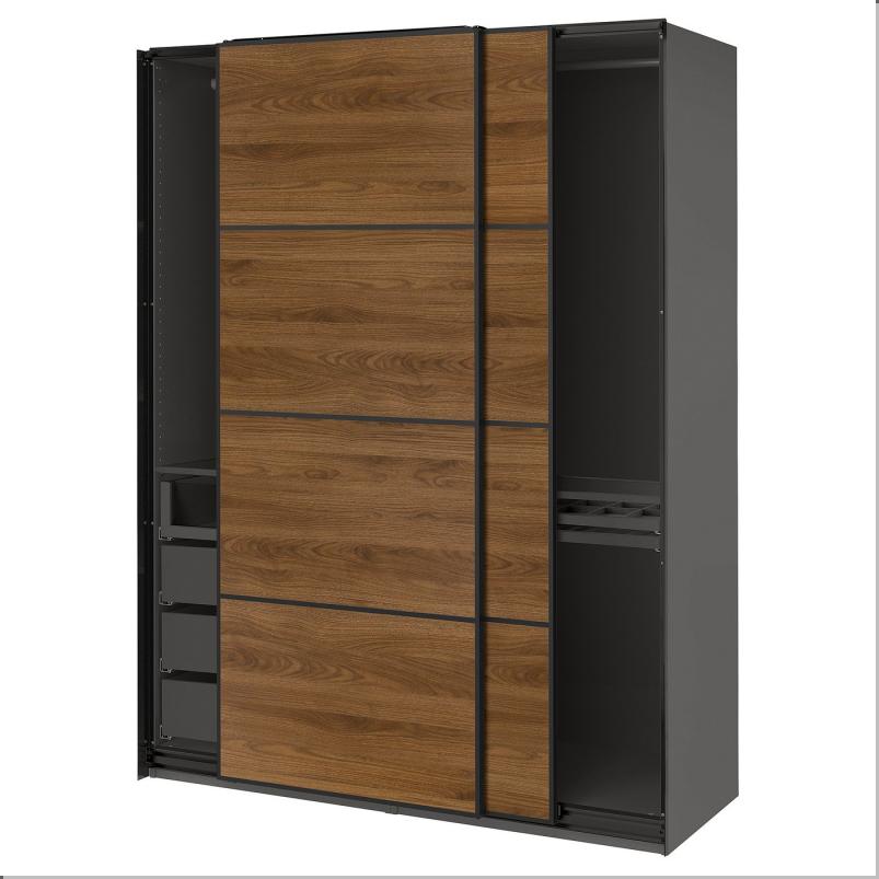PAX パックス / MEHAMN メーハムン ワードローブ 引き戸付 - ダークグレー ブラック/両面仕様 ウォールナット 150x66x201cm